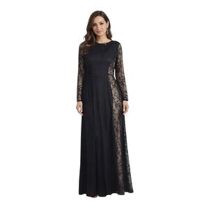 Women's Stiewe Black Lace Long Mermaid Evening L Gown Sheer Lace Trim Fairy